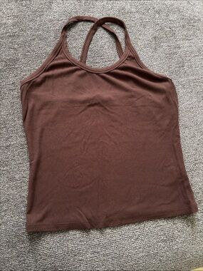 Brown Ribbed Halter Tank Top - Women's Casual Layering